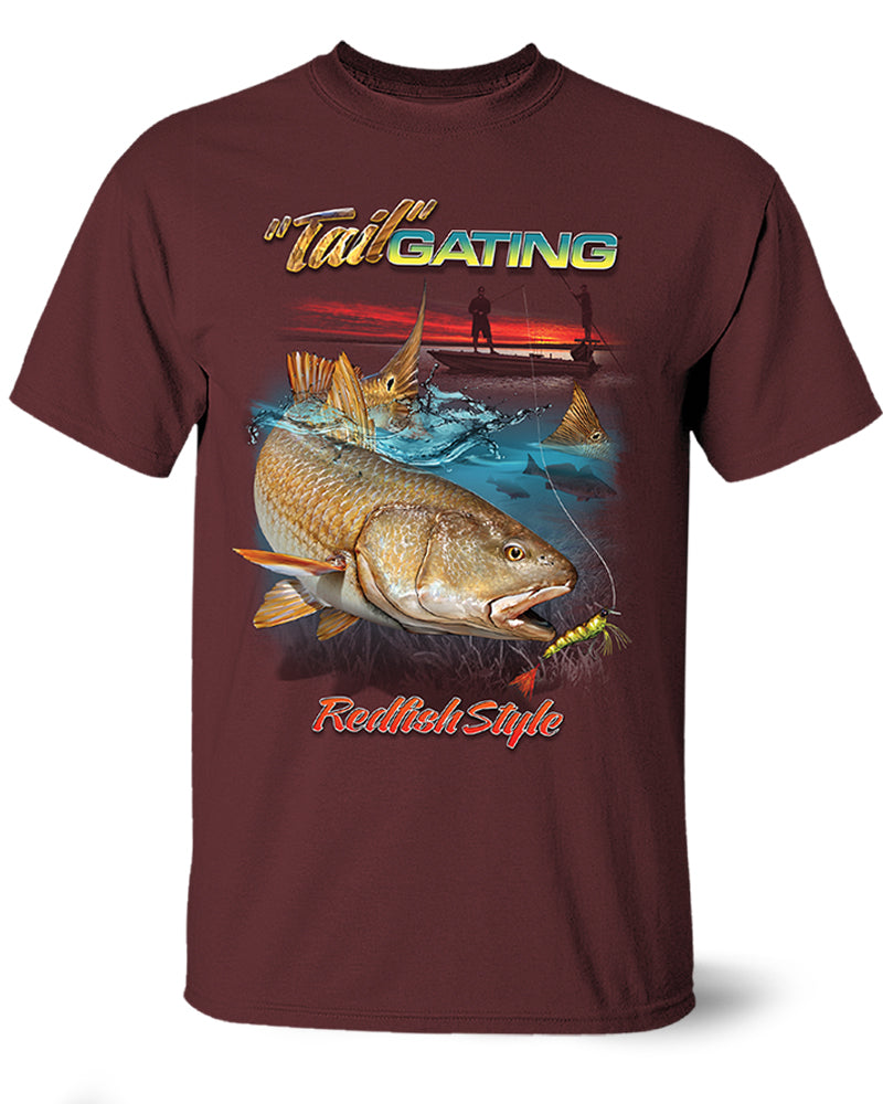 Redfish TailGating Full Front Design Short Sleeve T-Shirt