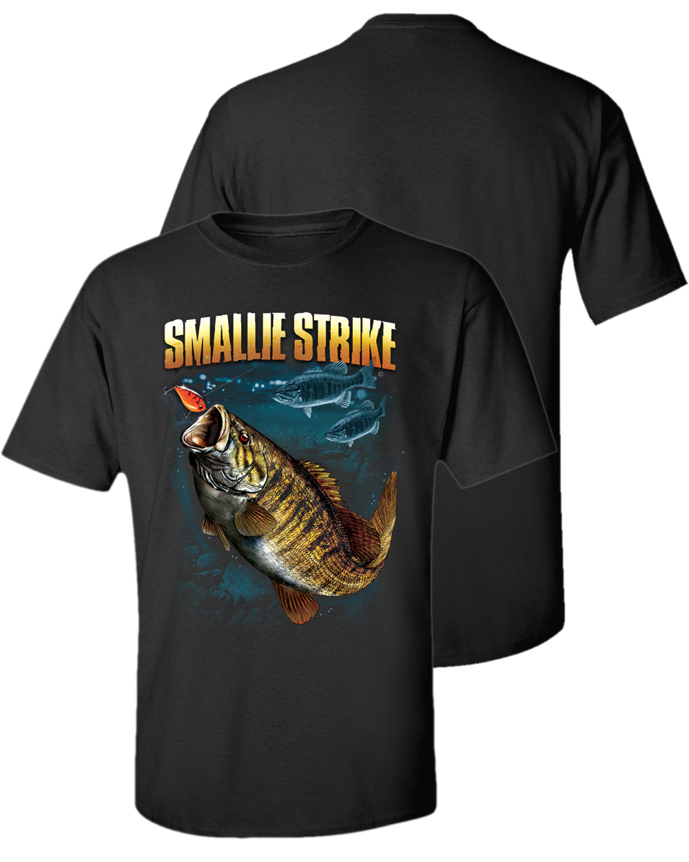 Smallmouth Smallie Strike Black One-Sided T-Shirt