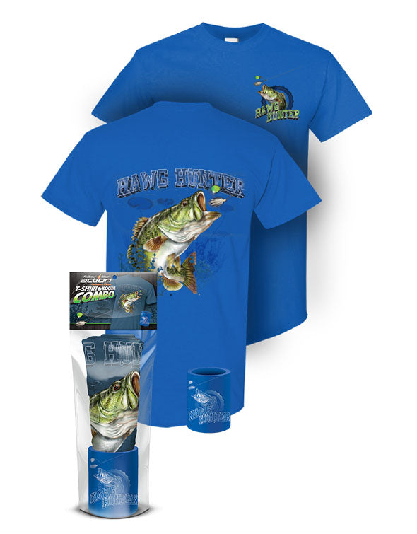 Largemouth Bass "Hawg Hunter" T-Shirt and Can Cooler Combos Gift Set