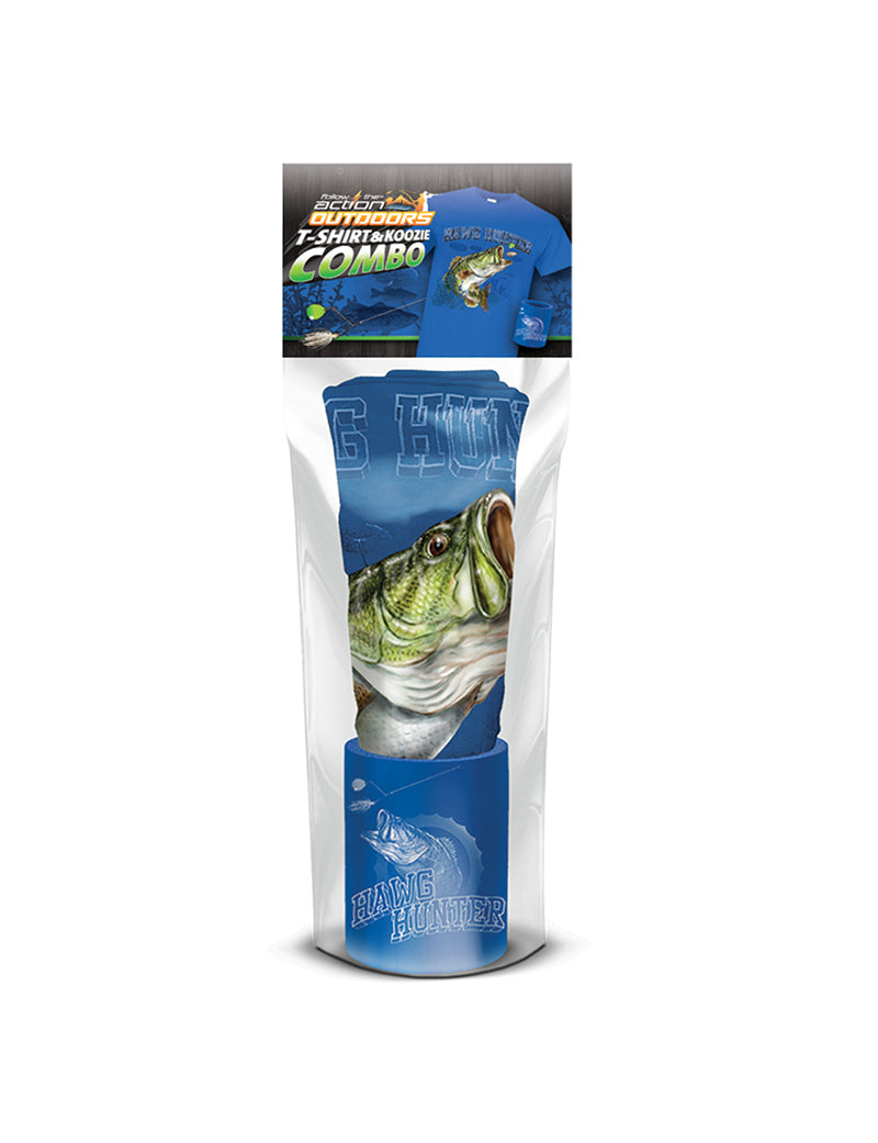 Largemouth Bass "Hawg Hunter" T-Shirt and Can Cooler Combos Gift Set