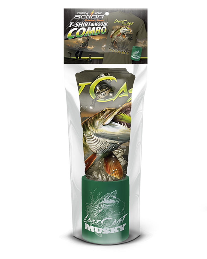 Musky "Last Cast" T-Shirt and Can Cooler Combos Gift Set