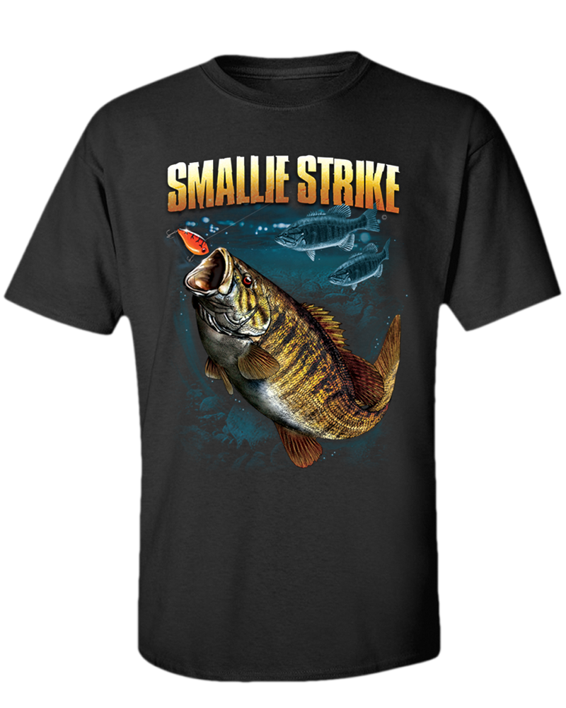 Smallmouth Smallie Strike Black One-Sided T-Shirt