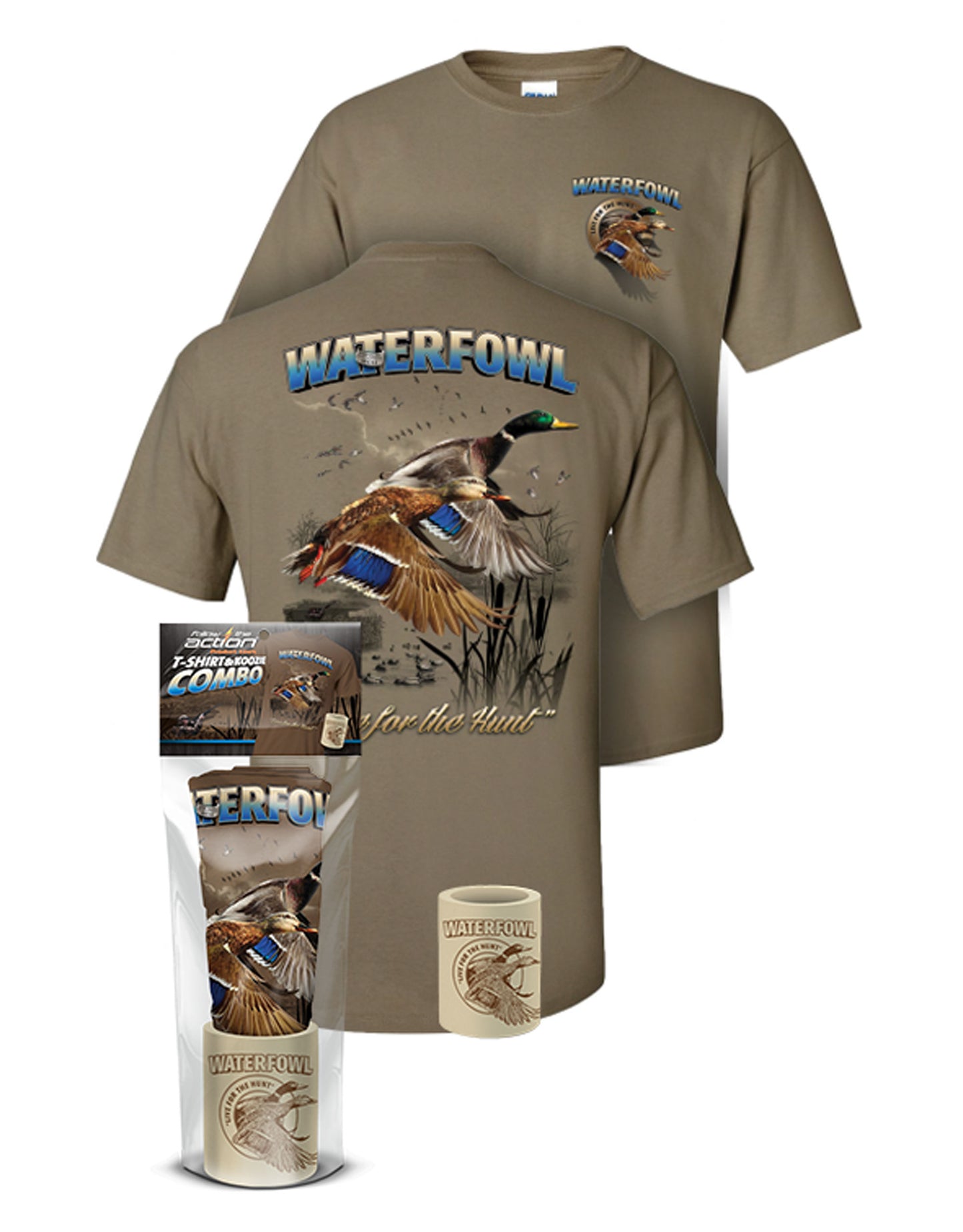 Waterfowl (Duck) T-Shirt and Can Cooler Combos Gift Set